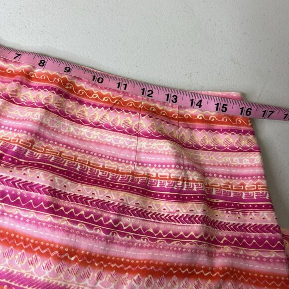 Vintage Talbots Pencil Skirt Womens 14 Pink Geometric Striped Back Slit - Picture 4 of 8